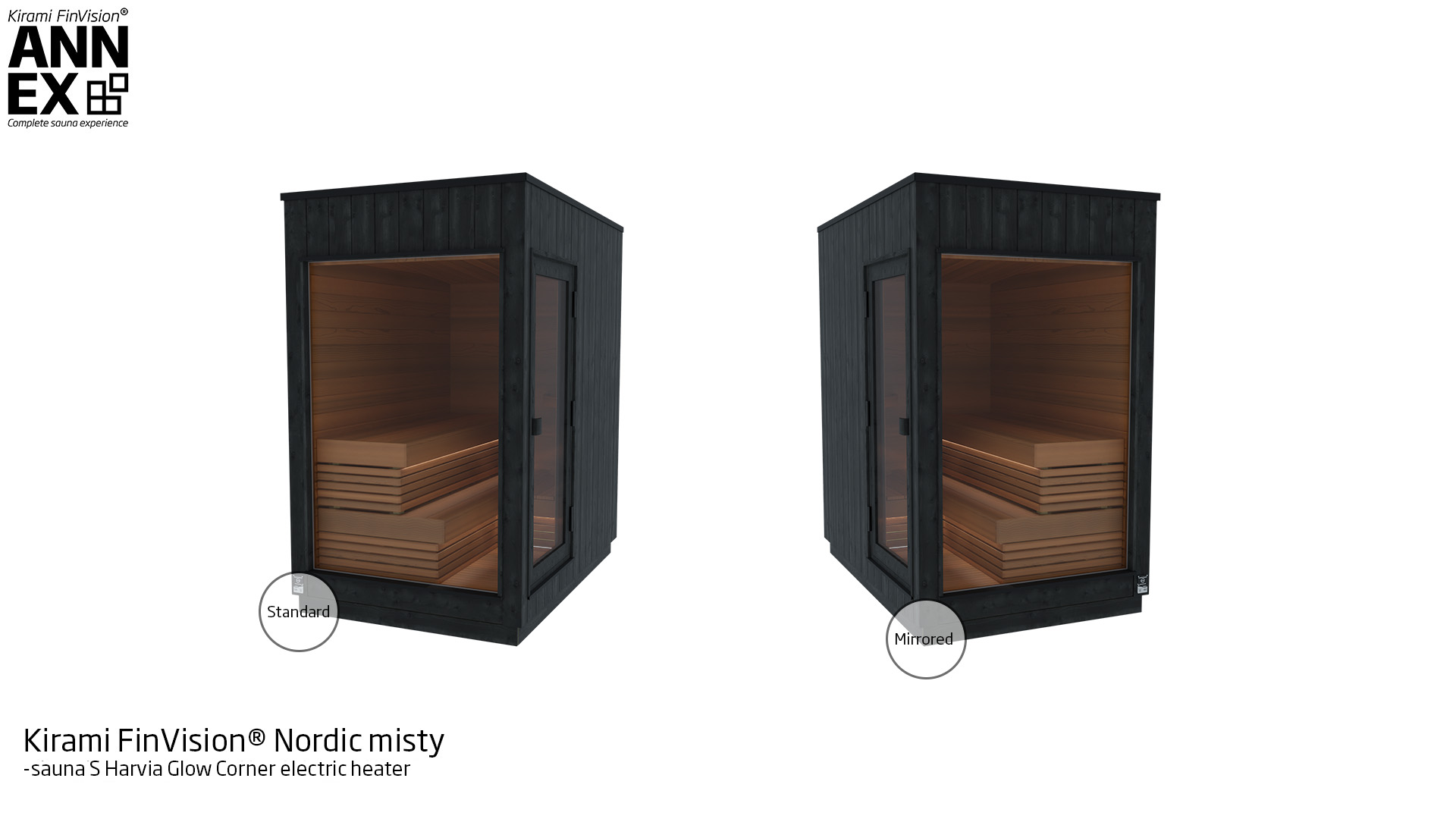 Kirami FinVision® -sauna S Nordic misty, with Harvia Electric heater | Kirami FinVision® Annex