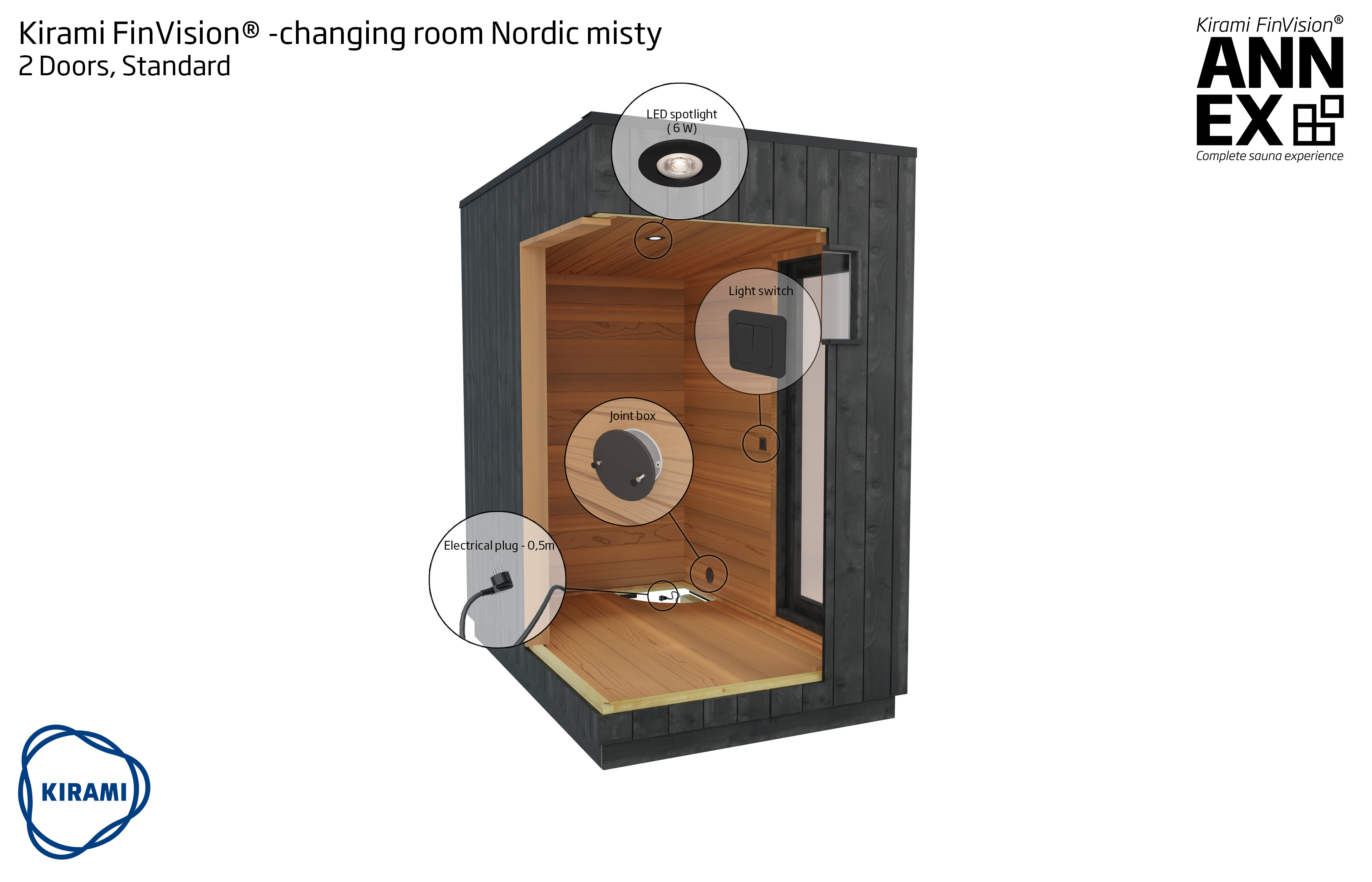 Kirami FinVision® -changing room 2-doors, Nordic misty, Right