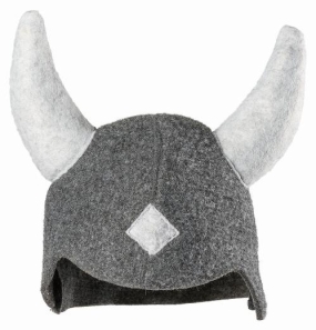 Kirami Tubhat Viking gray - Bonnet de bain viking sauvage avec des cornes, fabriqué en Finlande.